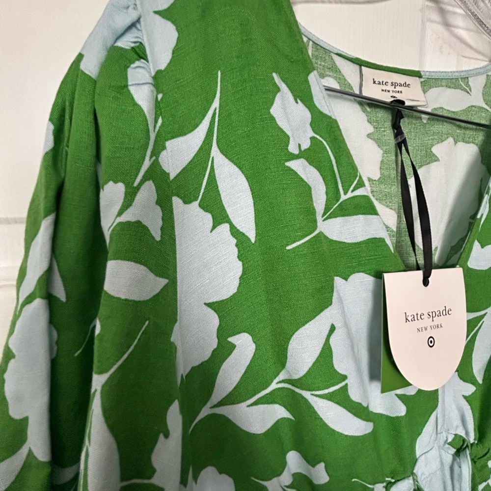 kate spade Green and Light Blue Floral Long Sleeve Midi Dress - Picture 5 of 9